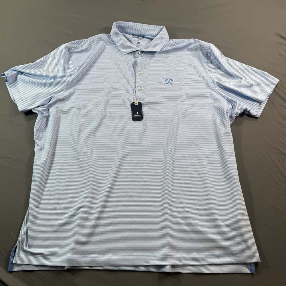 Johnnie-O Lyndonn Performance Polo Men’s XXL Blue White Stripe Golf UPF 50